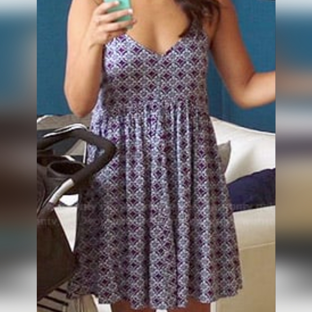 Express Blue and White Pleated Midi Dress